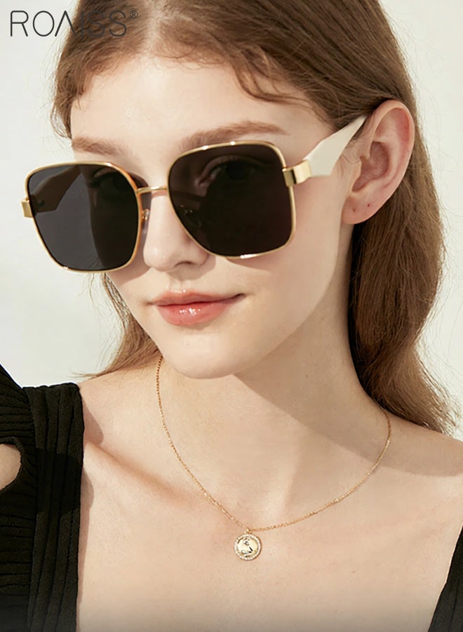 رويس نظارة شمسية مربعة للنساء، نظارة الشمس الواقية من الأشعة فوق البنفسجية 400 بإطار ذهبي، ظلال شمسية عصرية للنساء مع حافظة نظارات، 57 ملم - Image 2