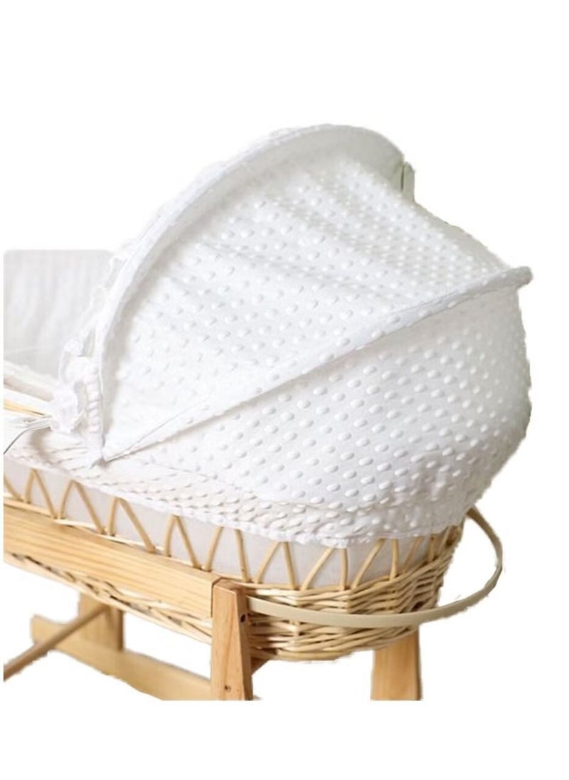 Everything For Kids - Rattan Moses Basket for Infant Waffle Bedding and Rocking Base Bassinet for Newborns - Image 1