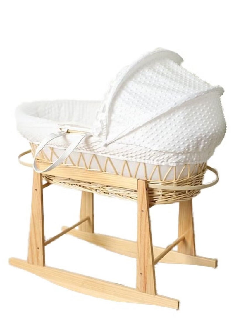 Everything For Kids - Rattan Moses Basket for Infant Waffle Bedding and Rocking Base Bassinet for Newborns - Image 1