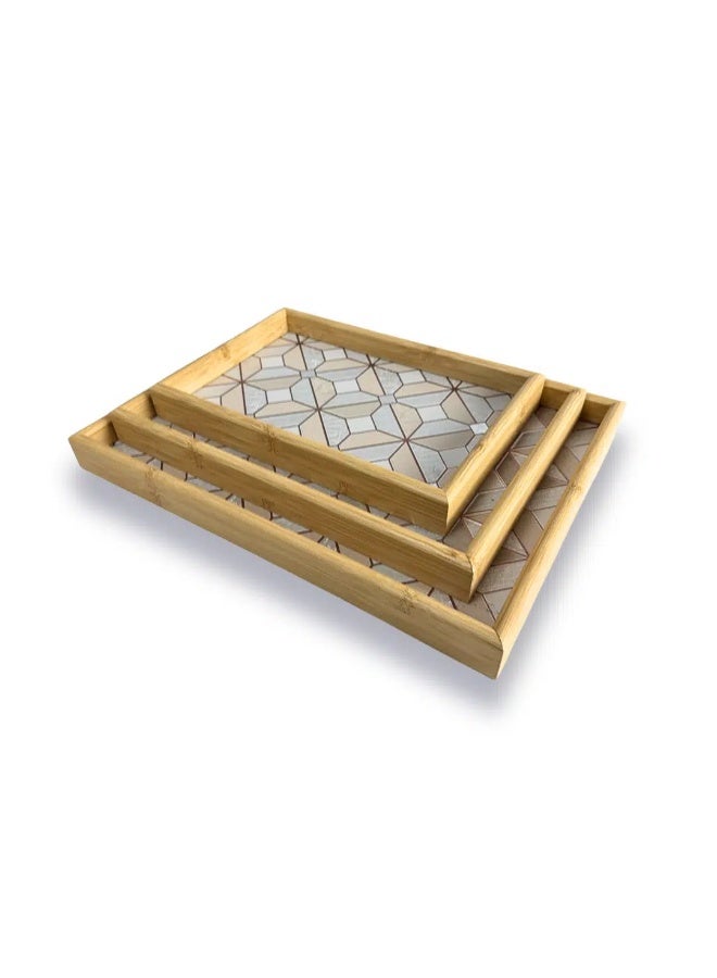 Premium MDF Wooden Tray Set of 3Pcs With Different Sizes(40-35-30CM)-Shape2 - Image 1
