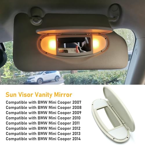 Abodvu Compatible Mini Cooper Sun Visor Illuminated Mirror Cover R55/56/60, 1PCS Beige Vanity Mirror Buckle Cover - Image 2