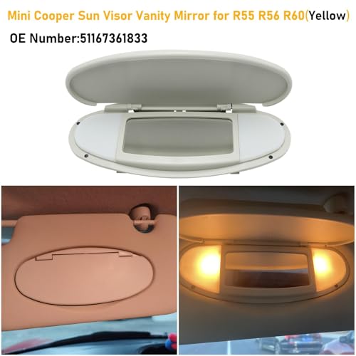 Abodvu Compatible Mini Cooper Sun Visor Illuminated Mirror Cover R55/56/60, 1PCS Beige Vanity Mirror Buckle Cover - Image 3