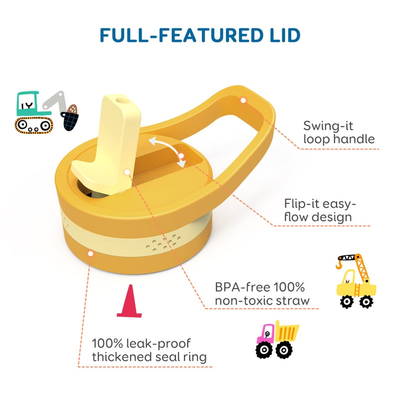 BUZIO 14 oz Kids Water Bottle with Straw Lid, Vacuum Insulated Stainless Steel Metal Thermo Bottles for Toddlers Girls Boys Leak Proof BPA-Free & Lead-Free Flask for School, Blue Construction Car - Image 4