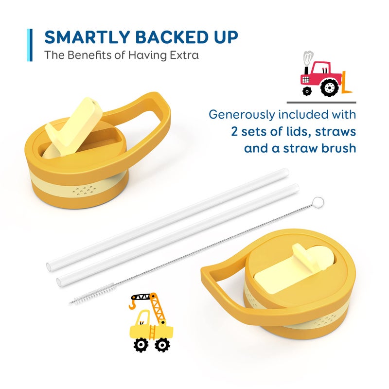 BUZIO 14 oz Kids Water Bottle with Straw Lid, Vacuum Insulated Stainless Steel Metal Thermo Bottles for Toddlers Girls Boys Leak Proof BPA-Free & Lead-Free Flask for School, Blue Construction Car - Image 5