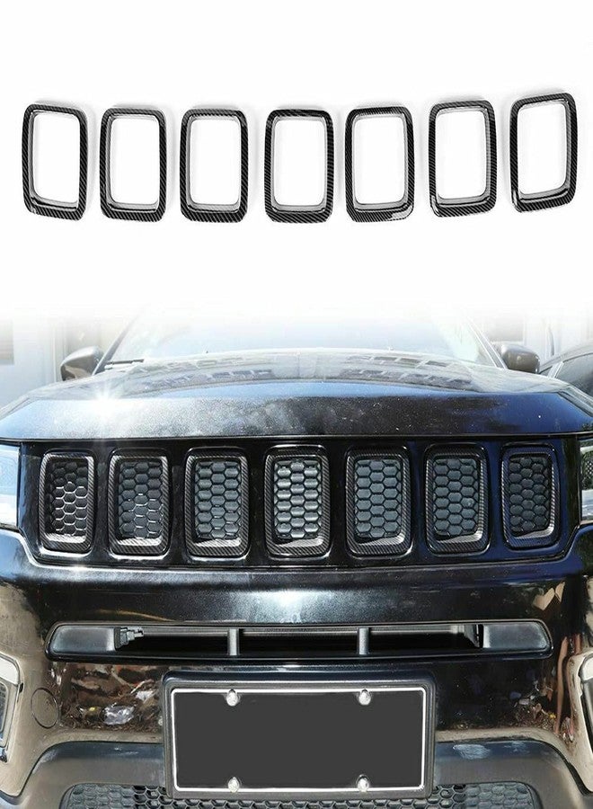 Mactoom Grille Inserts Grill Cover Compatible with Jeep Compass 2017-2021 Front Grill Cover Rings Frame Trims Kit 7PC (Carbon Fiber Look) - Image 1