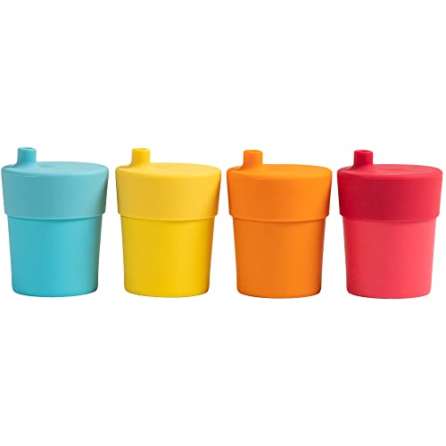 WeeSprout Bamboo GrowWithMe Sippy Cups with Lids 10 oz Set of Four Babies Kids Toddlers Made With Bamboo 100 Silicone Bite Spout Design Dishwasher Safe