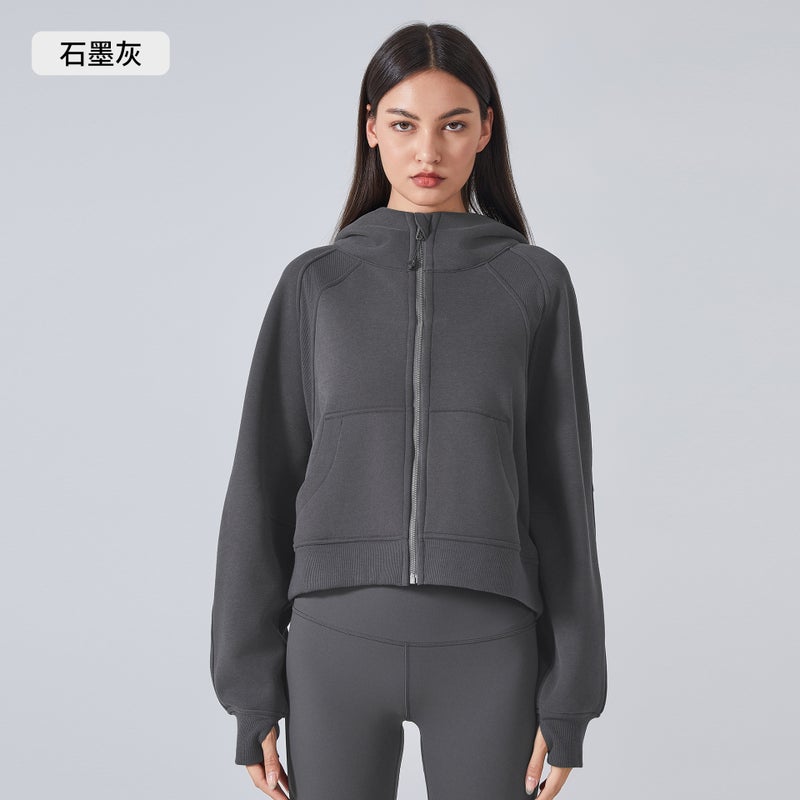 Generic Velvet Hoodie Jacket Womens Casual Sportswear Graphite gray 