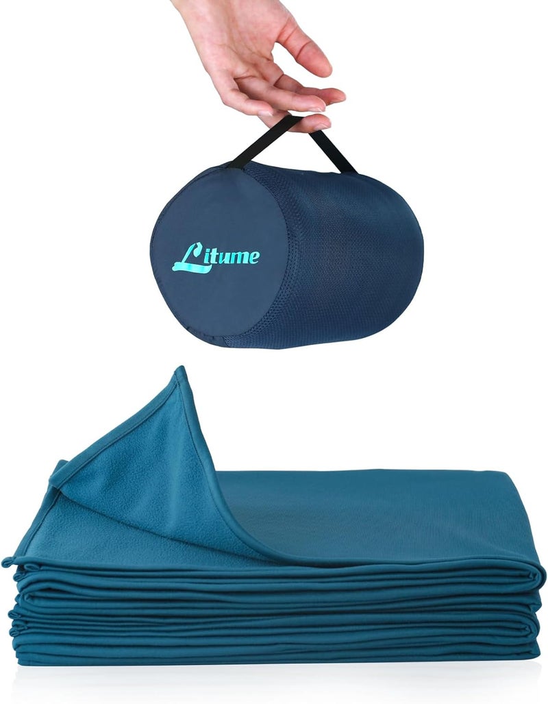 Litume Travel Blanket, Lightweight and Breathable, 170 x 122 cm, Soft Plane Blanket for Travelers, Foldable Camping Sheet with Pack Sack for Train, Camping, Travel (Fleece, E651) (Deep Teal) - Image 1