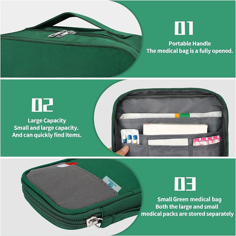 OCEANEVO Medicine Pouch for Travel, Medicine Bag, First Aid Organizer Bag for Home, Office, Travel - Set of 2 - Green ( Cotton ) - Image 3