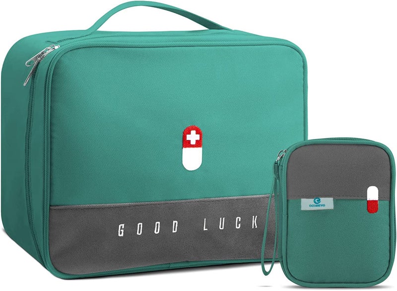 OCEANEVO Medicine Pouch for Travel, Medicine Bag, First Aid Organizer Bag for Home, Office, Travel - Set of 2 - Green ( Cotton ) - Image 1