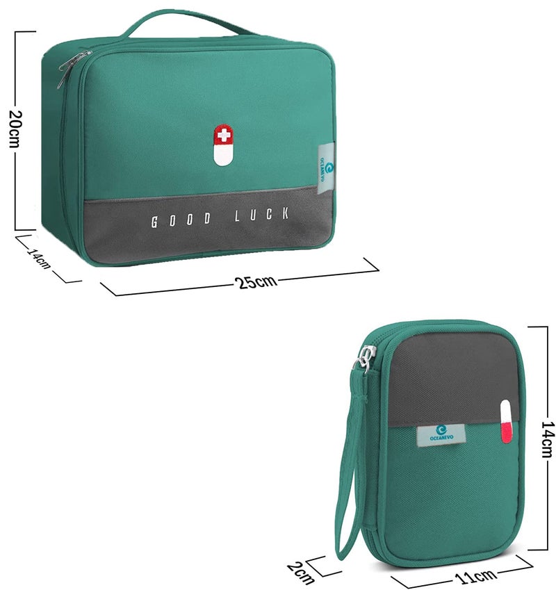 OCEANEVO Medicine Pouch for Travel, Medicine Bag, First Aid Organizer Bag for Home, Office, Travel - Set of 2 - Green ( Cotton ) - Image 2
