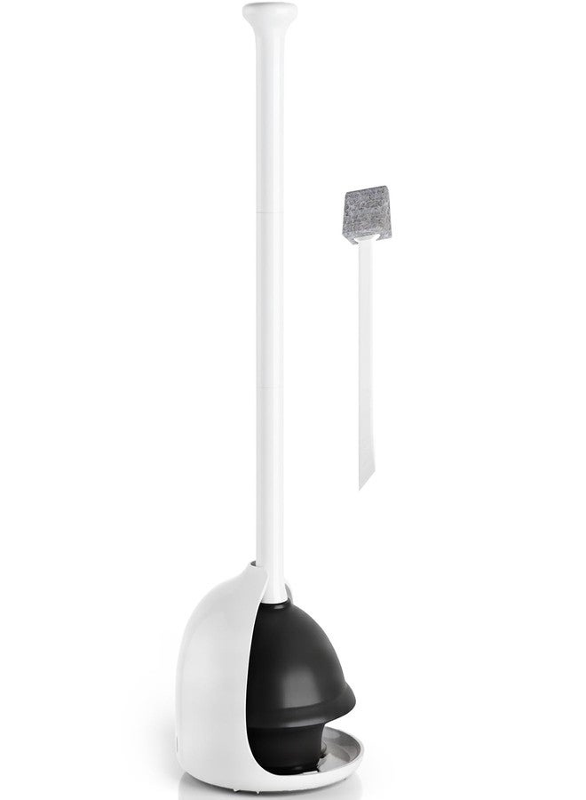 Denvlex Toilet Plunger with Holder, Heavy Duty Plunger and Holder Combo for Bathroom Cleaning, Bathroom Decor, Bathroom Accessories, Toilet Bowl Cleaners, 19-Inch Pearl White - Image 1