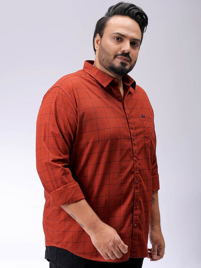 HardSoda Plus Size Rust Checkered Shirt - Image 3