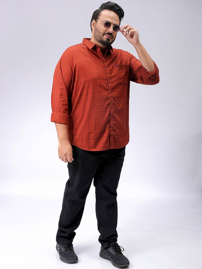 HardSoda Plus Size Rust Checkered Shirt - Image 5