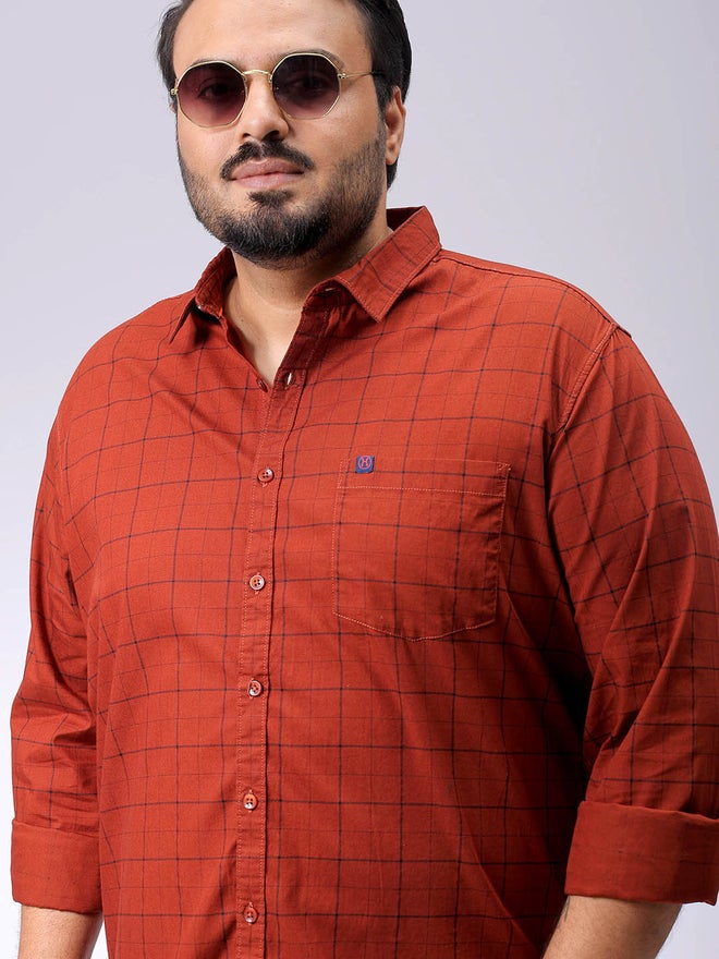 HardSoda Plus Size Rust Checkered Shirt - Image 1