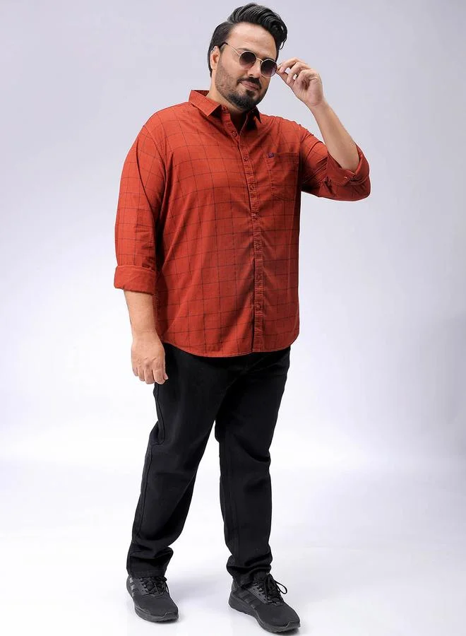 Take Two  Plus Size Rust Checkered Shirt By Hardsoda for Men | Best Price UAE