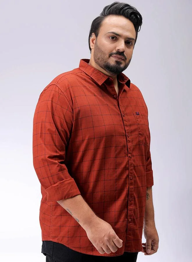 Take Two  Plus Size Rust Checkered Shirt By Hardsoda for Men | Best Price UAE
