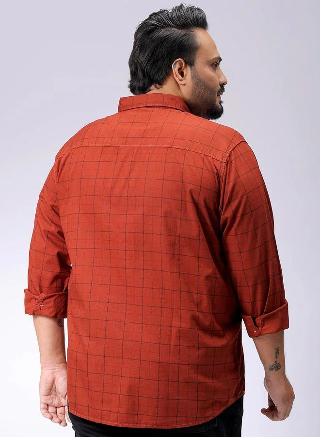 Take Two  Plus Size Rust Checkered Shirt By Hardsoda for Men | Best Price UAE
