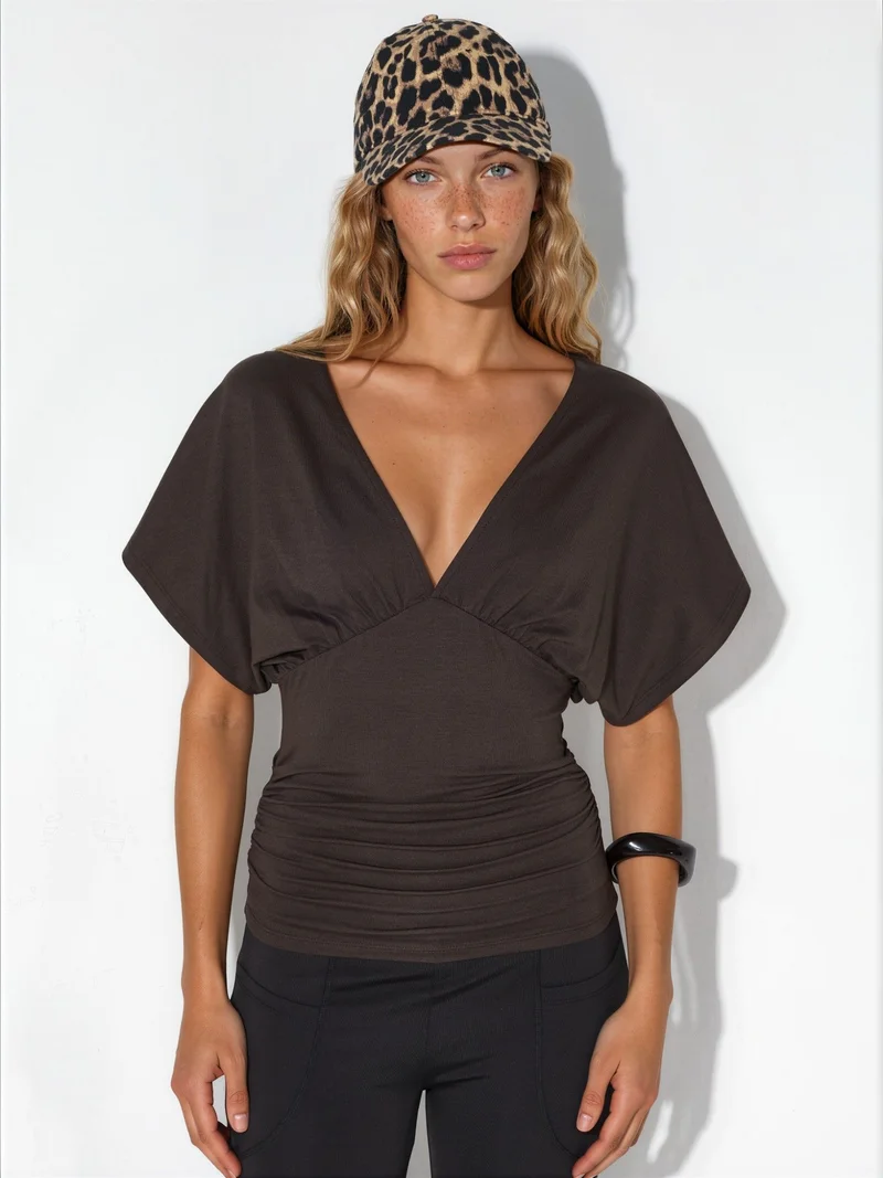 بوسيم BUSEM Slim Fit V-Neck Jersey Blouse