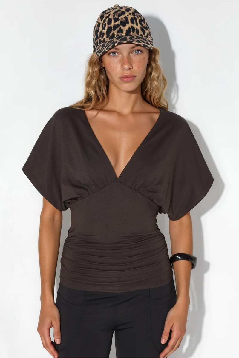 بوسيم BUSEM Slim Fit V-Neck Jersey Blouse