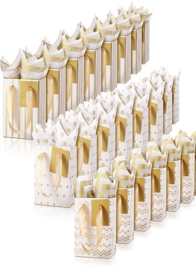 Tenare 24 Pcs Small Gift Bags Mini Metallic Paper Bags Bulk Tiny with Handles Tissue Paper for Jewelry Gift Wrapping Valentine's Day Birthday Party Supply(9 x 4 x 7 Inch,White Gold) - Image 1