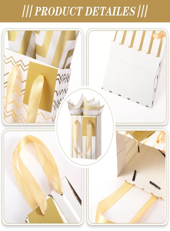 Tenare 24 Pcs Small Gift Bags Mini Metallic Paper Bags Bulk Tiny with Handles Tissue Paper for Jewelry Gift Wrapping Valentine's Day Birthday Party Supply(9 x 4 x 7 Inch,White Gold) - Image 3