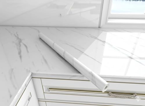 VKR Removable Peel & Stick Vinyl Wallpaper | Waterproof Self Adhesive Sheet for Kitchen Countertops, Tables, Cabinets, Drawers & Furniture Renovation (White Marbal, Pack of 1) - Image 1