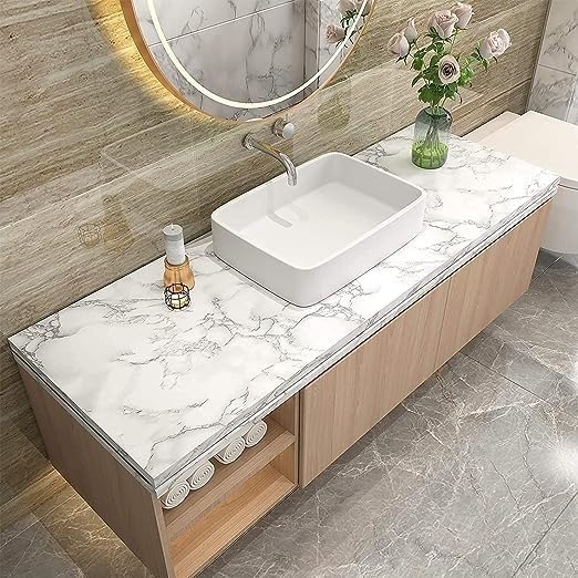 VKR Removable Peel & Stick Vinyl Wallpaper | Waterproof Self Adhesive Sheet for Kitchen Countertops, Tables, Cabinets, Drawers & Furniture Renovation (White Marbal, Pack of 1) - Image 3