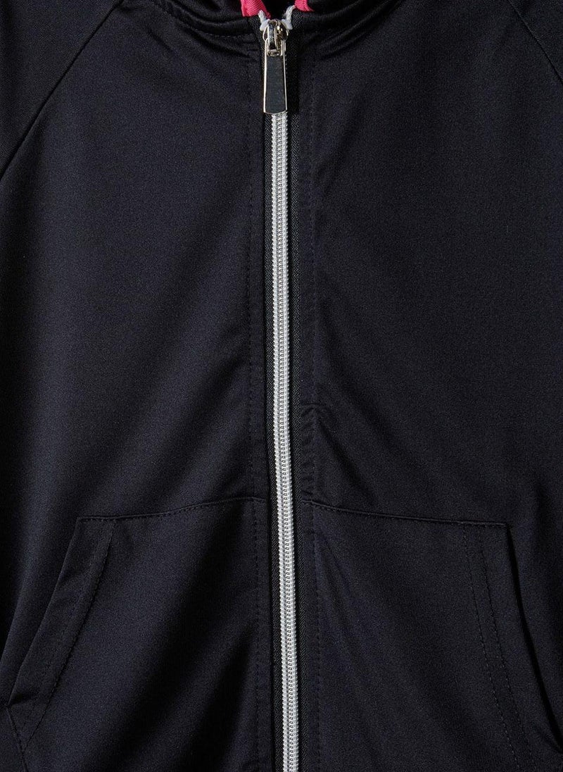 MINOTI Girls' Zip-Up Hoodie Jacket with Front Pockets and Hood  - Image 4