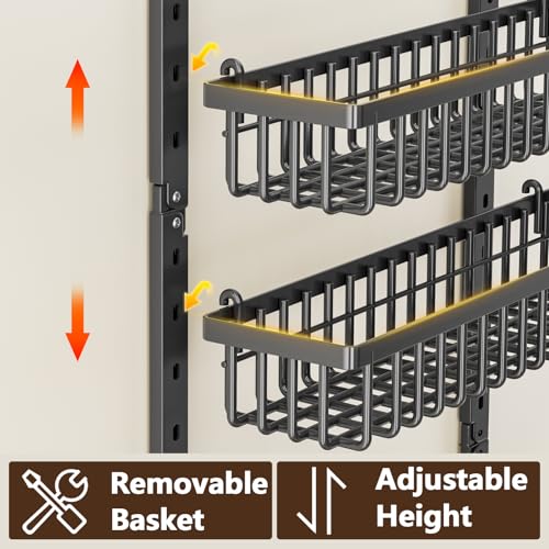 POKIPO 9 Tier Over The Door Pantry Organizer, 2 in 1 Wall Mount or Hanging Spice Rack with Adjustable Deep Basket, Heavy-Duty Seasoning Organizer and Storage for Kitchen Cabinet Closet Bathroom - Image 4