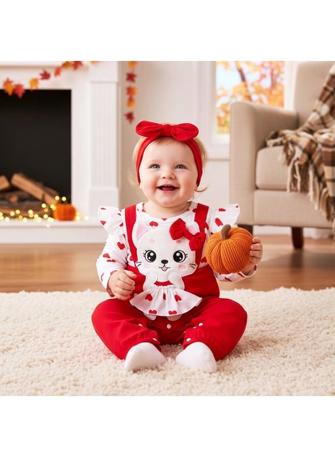 ODIMAME Baby Girl Clothes Cat Love Set Red 0-3 Months - Image 2