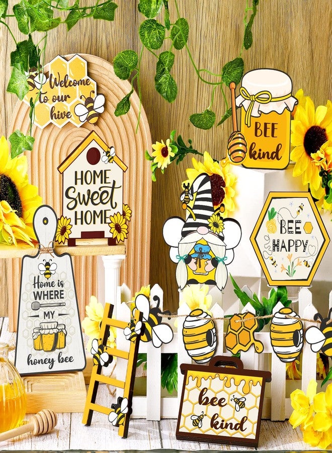 Geelin 14 Pieces Bee Tiered Tray Decor Set Summer Wood Signs Rustic Trays Decor Home Sweet Home Decoration for Summer Kitchen Table - Image 2