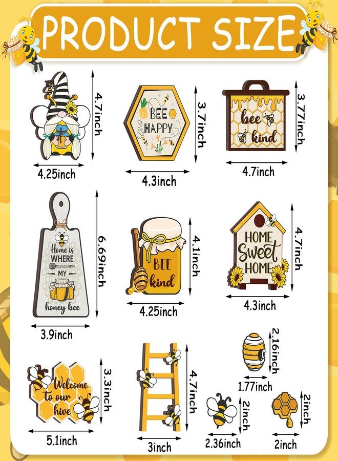 Geelin 14 Pieces Bee Tiered Tray Decor Set Summer Wood Signs Rustic Trays Decor Home Sweet Home Decoration for Summer Kitchen Table - Image 3