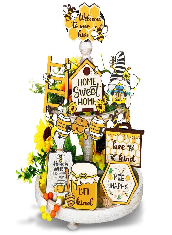 Geelin 14 Pieces Bee Tiered Tray Decor Set Summer Wood Signs Rustic Trays Decor Home Sweet Home Decoration for Summer Kitchen Table - Image 1