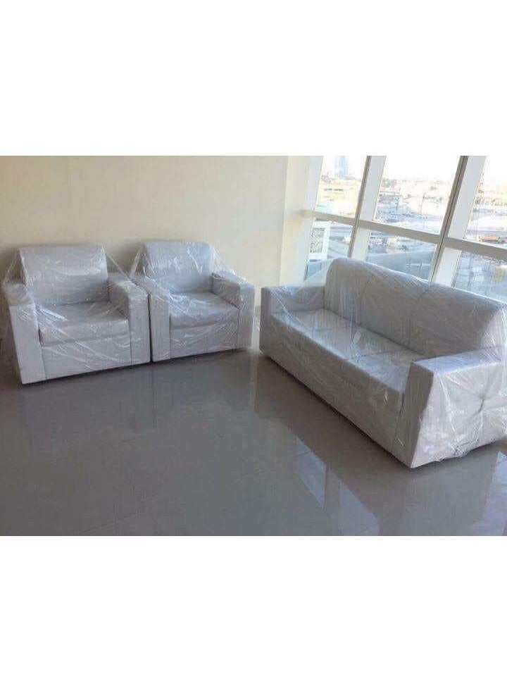 طقم كنب جلدي مكون من خمسة قطع وايت 3+1+1