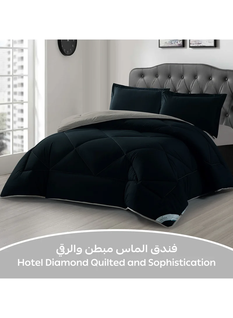 دوناتيلا طقم مفرش روزا سادة 3 قطع مقاس مزدوج 240 × 260 سم بحشوة ثابتة أسود