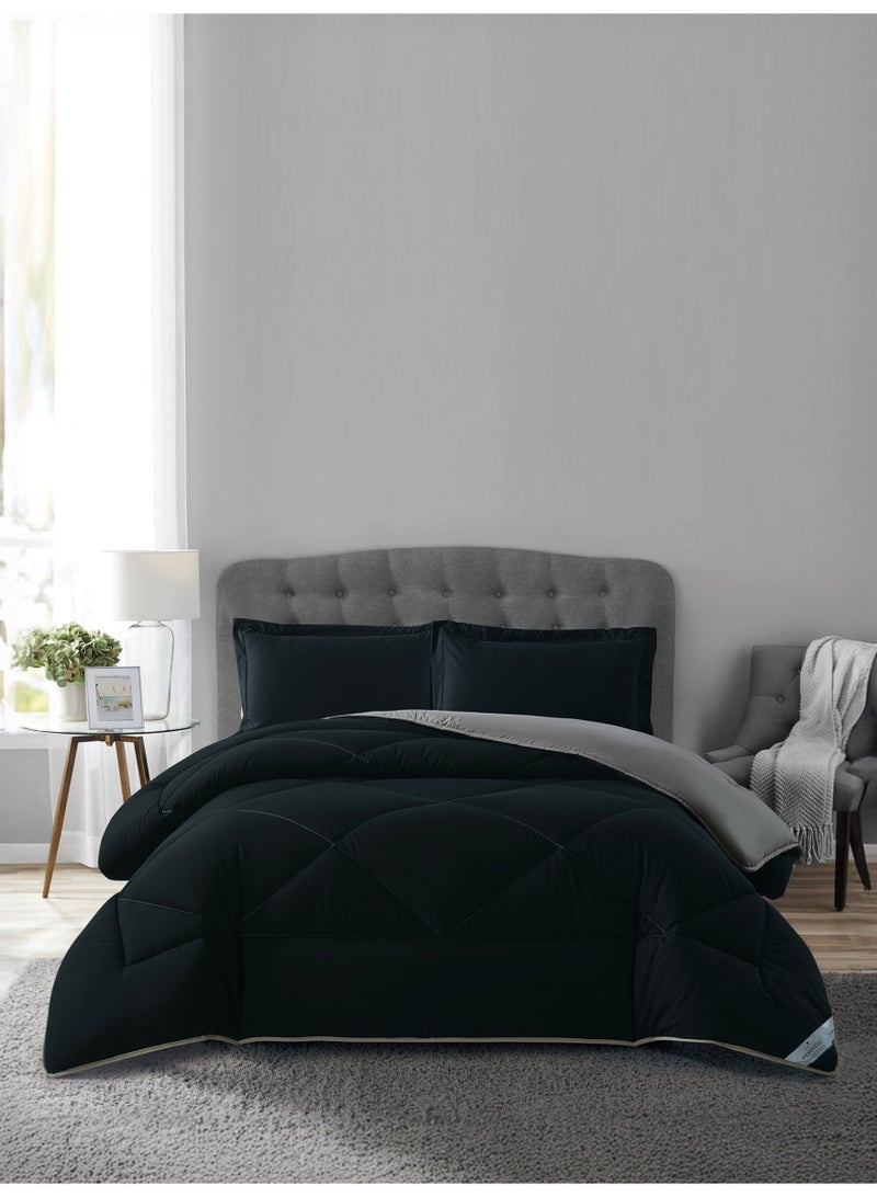 دوناتيلا طقم مفرش روزا سادة 3 قطع مقاس 240 × 260 سم بحشوة ثابتة أسود - Image 1