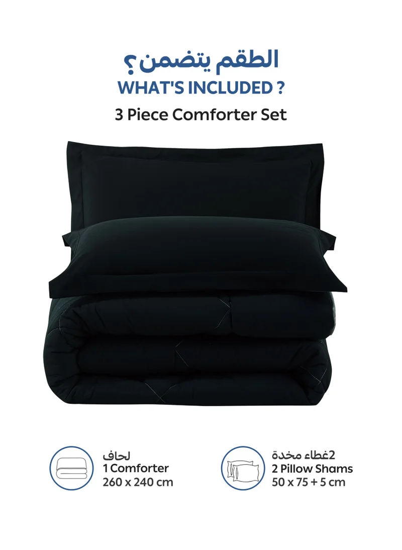 Donetella KING - 3Pcs Bedding Comforter Set, King Size 240x260 cm - 3-Pcs Solid Quilted Bed Set, Microfiber Fabric - 1 Comforter And 2 Pillow Shams  | Best Price UAE