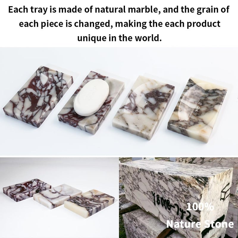 DUANYAN Luxurious Natural Marble Soap Dish Tray Marble Soap Holder Trinket Plate for Bathroom Sink Kitchen Countertop Bedroom Vanity Bathroom Accessory Rectangular - Image 3