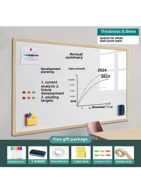 Magnetic Whiteboard Stickers Drawing Board Office Meeting Erasable Wall Stickers Home Teaching Graffiti Small Blackboard Does Not Hurt The Wall-Color:Office Whiteboard [special For White Wall Paint] Does Not Damage The Wall - Wood Grain Frame-Specifications:120x120cm [with Office Gift Package]