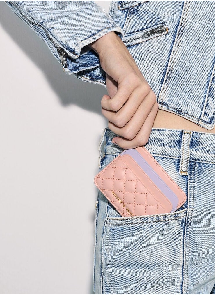 Charles & Keith Quilted Multi-Slot Card Holder - Pink  - Image 2