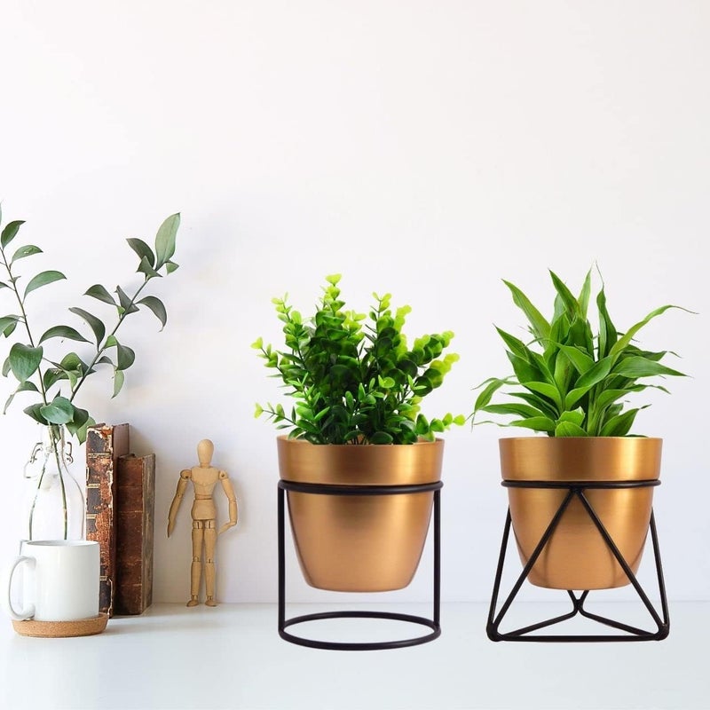 ecofynd أصيص معدني من إيكوفايند مقاس 5 بوصات مع حامل، عبوة من 2، مجموعة أواني نباتات عصرية، قطعة منزلية للداخل والخارج لنباتات الحدائق والزهور، الشرفة، الفناء، غرفة المعيشة، الحديقة، ديكور غرفة النوم (COM012) - Image 5