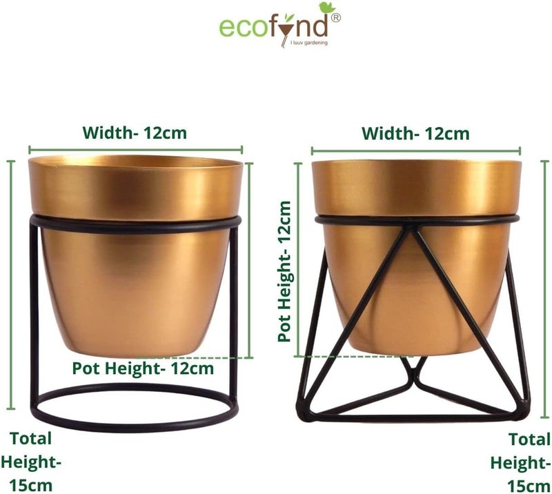 ecofynd أصيص معدني من إيكوفايند مقاس 5 بوصات مع حامل، عبوة من 2، مجموعة أواني نباتات عصرية، قطعة منزلية للداخل والخارج لنباتات الحدائق والزهور، الشرفة، الفناء، غرفة المعيشة، الحديقة، ديكور غرفة النوم (COM012) - Image 3