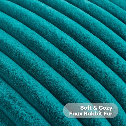 FUTEI Pack of 2 Fluffy Faux Fur Throw Pillow Covers 18x18 Inch Elegant Striped Textured Decorative Cushion Cases Modern Accent Pillow for Couch Bed Living Room Teal - Image 3