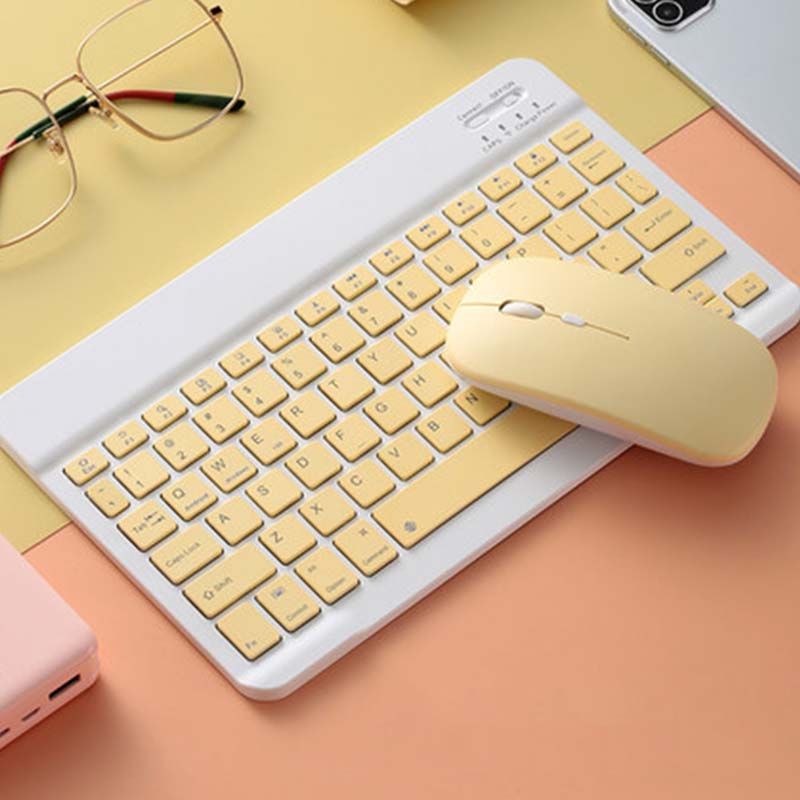 Wireless Bluetooth Three System Universal Mobilephone and Tablet Keyboard with Mouse Set - English Yellow - Image 2