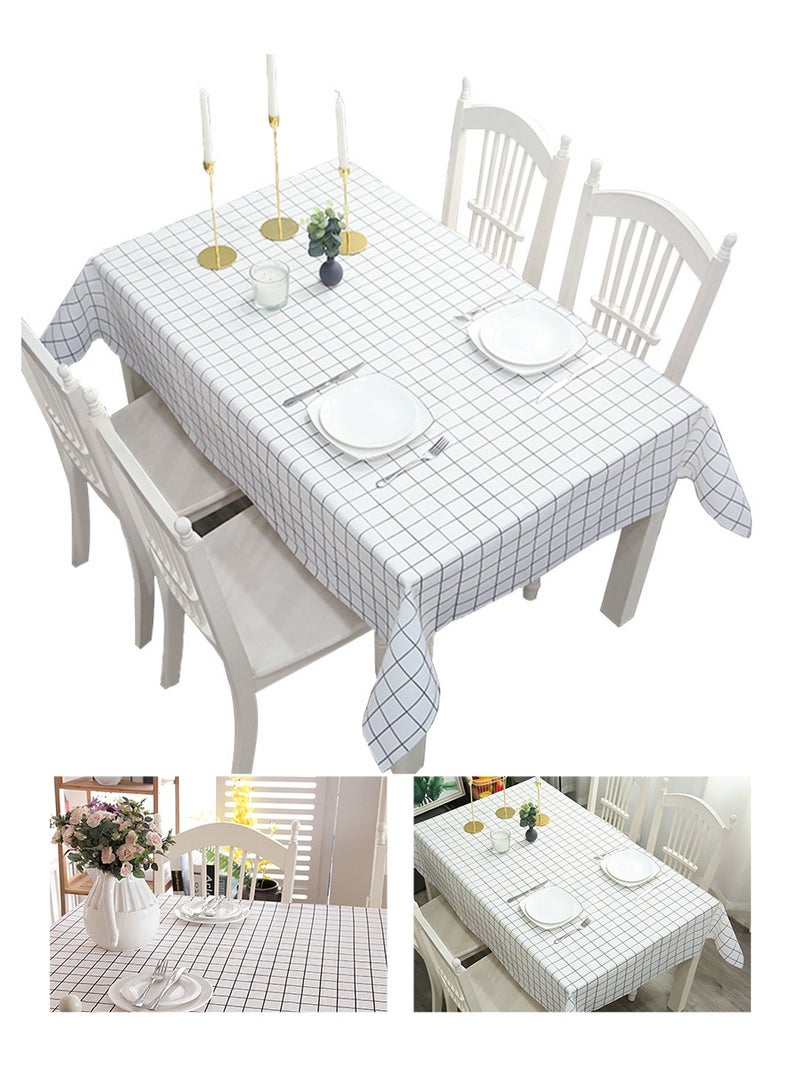 بيروي مفرش مائدة بولي كلوريد الفينيل مقاوم للماء، مفرش مائدة مقاوم للماء والزيت، بوليستر أبيض وأسود متقلب قابل للمسح ومطبخ منزلي للاستخدام الداخلي والخارجي 137 سم × 180 سم - Image 1
