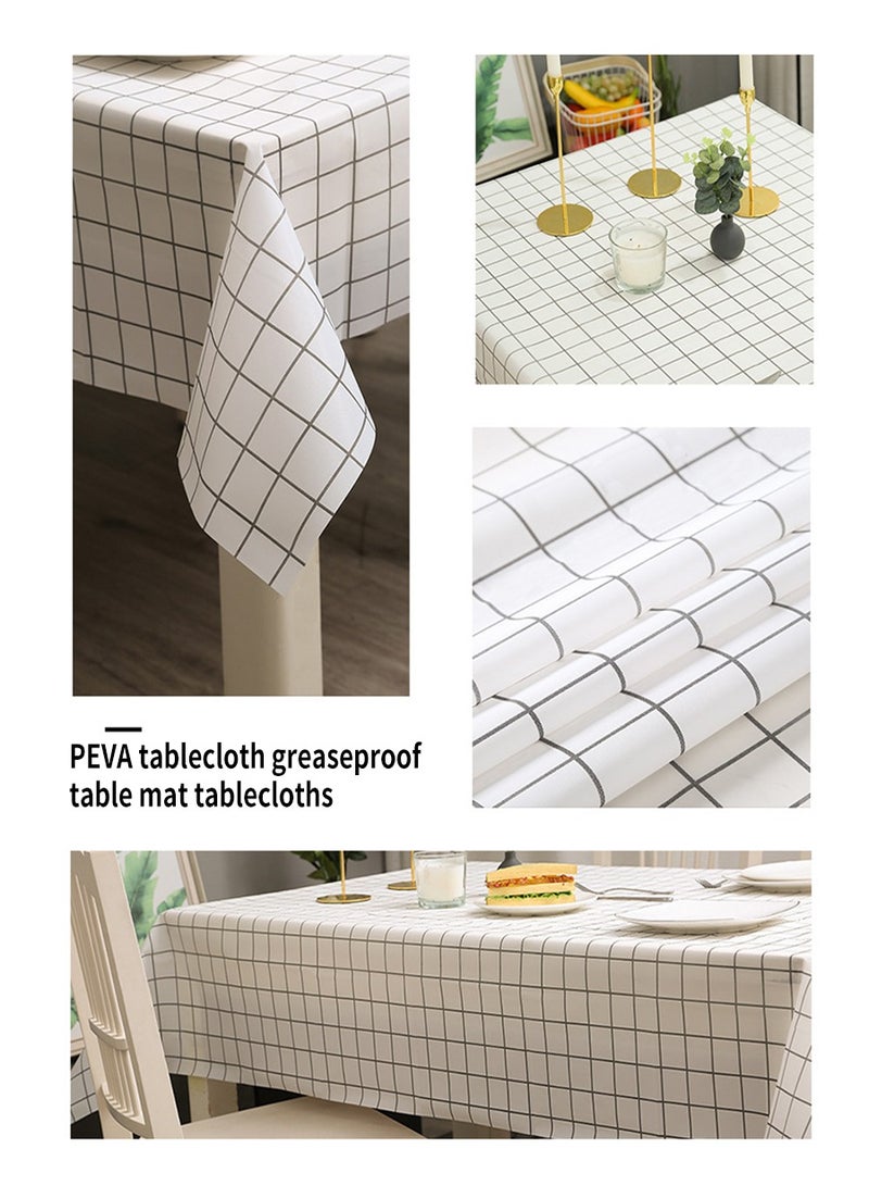 بيروي مفرش مائدة بولي كلوريد الفينيل مقاوم للماء، مفرش مائدة مقاوم للماء والزيت، بوليستر أبيض وأسود متقلب قابل للمسح ومطبخ منزلي للاستخدام الداخلي والخارجي 137 سم × 180 سم - Image 2