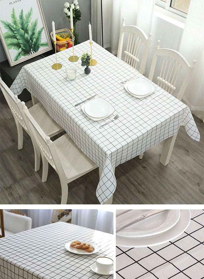 بيروي مفرش مائدة بولي كلوريد الفينيل مقاوم للماء، مفرش مائدة مقاوم للماء والزيت، بوليستر أبيض وأسود متقلب قابل للمسح ومطبخ منزلي للاستخدام الداخلي والخارجي 137 سم × 180 سم - Image 4