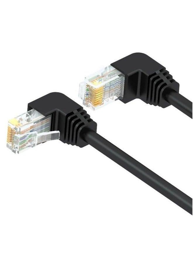 Generic RJ45 Crystal Elbow Male 90 Degree Network Cable Super Five Oxygen-free Copper Upper And Lower Left Right Jumper-Color:Black Cat6 Straight To Bend-Line Length:10M  - Image 1