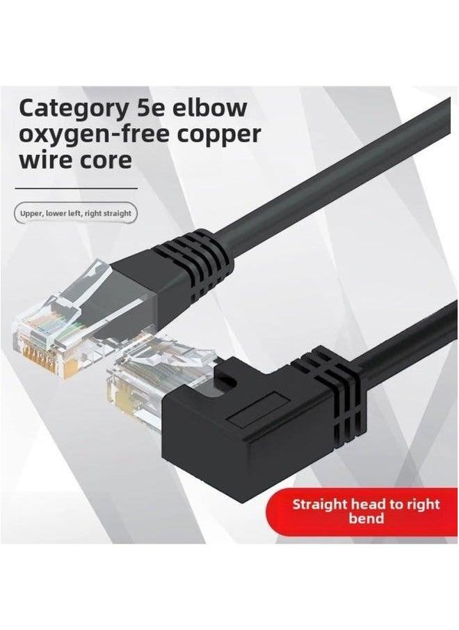 Generic RJ45 Crystal Elbow Male 90 Degree Network Cable Super Five Oxygen-free Copper Upper And Lower Left Right Jumper-Color:Black Cat6 Straight To Bend-Line Length:10M  - Image 2